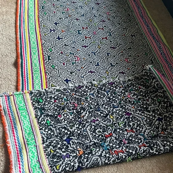 Colorful Peruvian shipibo hand embroidered Geometric Patterned Textile